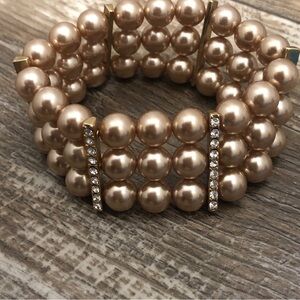 BEAUTIFUL CHAMPAGNE PEARL AND RHINESTONE BRACELET MARKED RMN